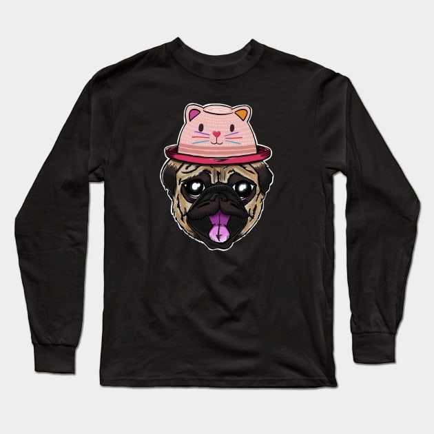 Pug dog with cat hat Long Sleeve T-Shirt by madebystfn